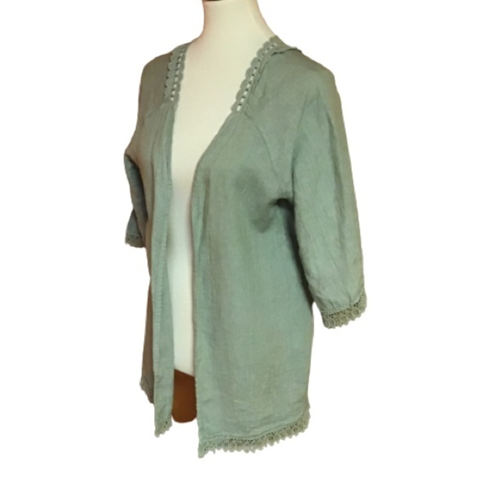 Green Italian lace & linen boho cover up